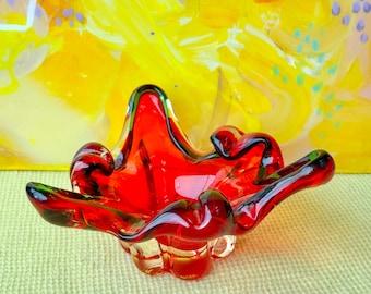 Large Mid Century Murano-Style Red Glass Splash Bowl found by Willabird Designs Vintage Finds