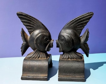 Antique Cast Iron Fish Andirons/Fire Dogs/Bookends found by Willabird Designs Vintage Finds