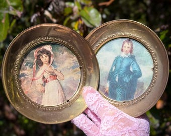 Antique English Linton Brass Plates with Pinkie & The Blue Boy, found by Willabird Designs Vintage Finds