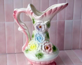1950’s Pastel Roses Lustreware Pitcher found by Willabird Designs Vintage Finds