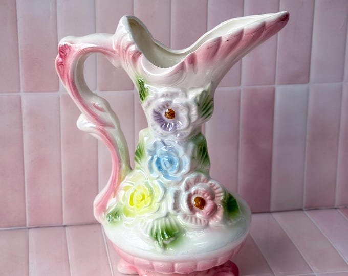 1950’s Pastel Roses Shiah Yih Lustreware Pitcher found by Willabird Designs Vintage Finds