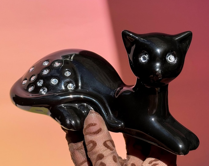 Vintage Postmodern Ceramic Cat with Crystals found by Willabird Designs Vintage Finds