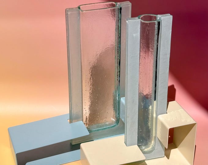 1980’s Postmodern Glass Vases found by Willabird Finds. Pastel Colourblocking Decor