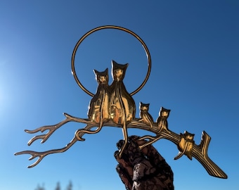 Mid Century Brass Cats-on-a-Branch Wall Hanging found by Willabird Designs Vintage Finds