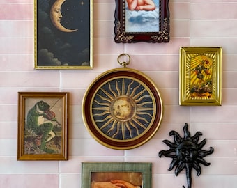 Whimsigoth Curated Gallery Wall Set with Hanging Blueprint | Vintage 90’s Celestial Wall Decor by Willabird