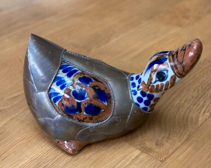 Vintage Tonala Duck with Sergio Bustemante-Style Brass found by Willabird Designs Vintage Finds
