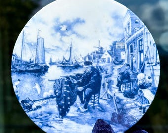 Vintage Delft Blue Tile, Ter Steege BV Holland, Coastal Scene