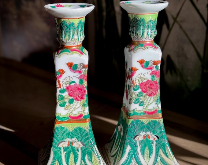 Vintage Famille Verte Chinoiserie Candlesticks found by Willabird Designs Vintage Finds