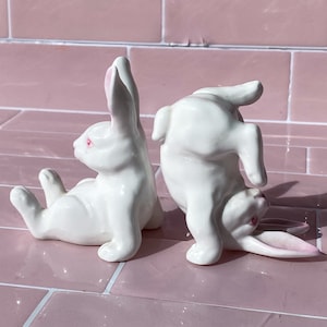 Vintage Porcelain Somersaulting Bunny Pair found by Willabird Designs Vintage Finds