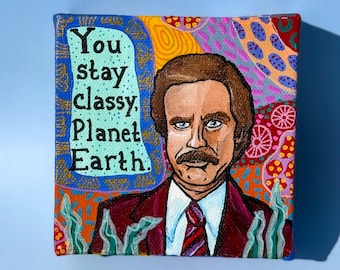 Ron Burgundy Art, Will Ferrell Anchorman Painting, Amber Petersen Design
