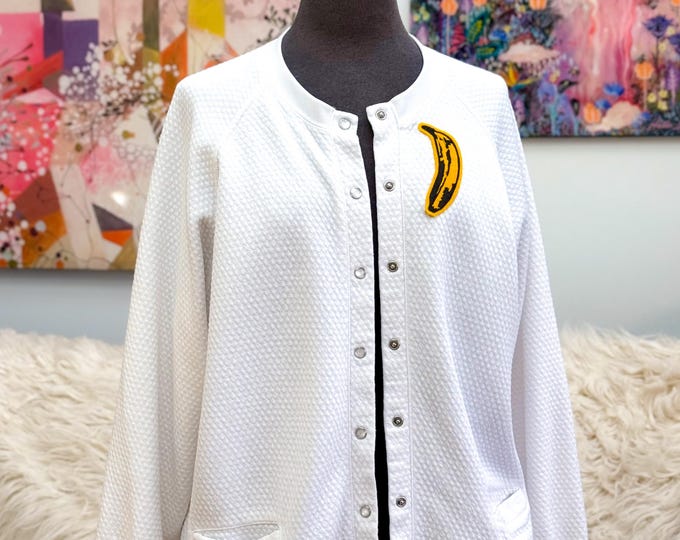 1990’s Warhol Banana The Bay Cardigan found by Willabird Designs Vintage Finds