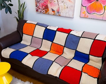 Mid Century Mondrian-esque Crochet Throw Blanket found by Willabird Designs Vintage Finds