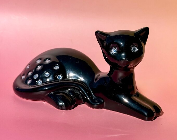 Vintage Postmodern Ceramic Cat with Crystals found by Willabird Designs Vintage Finds