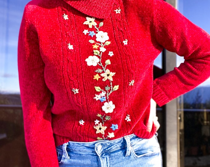 Vintage Alfred Dunner Red Chenille Sweater found by Willabird Designs Vintage Finds