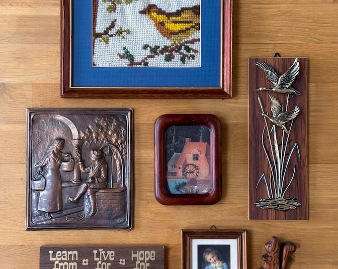 Curated Mid Century Gallery Wall Set with Hanging Blueprint by Willabird