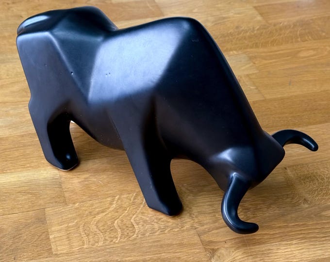 Large Ceramic Fernando Botero Reproduction Bull Sculpture found by Willabird Designs Vintage Finds