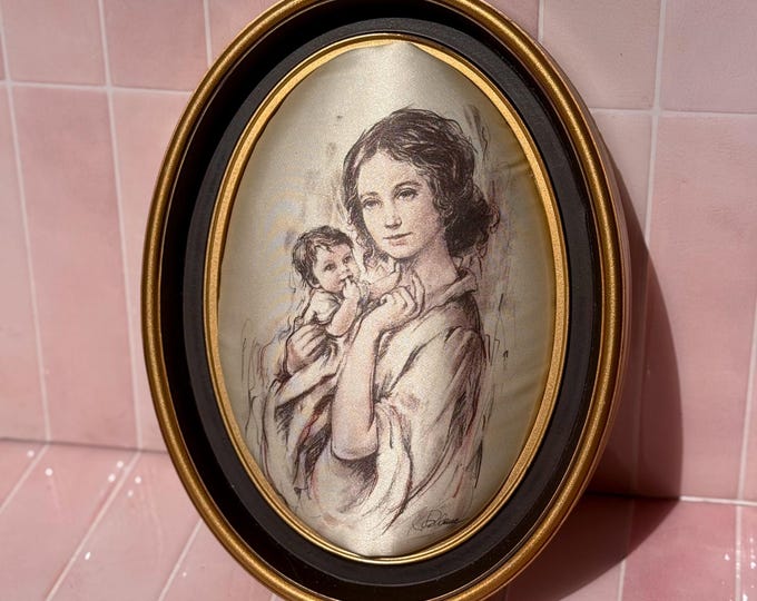 1970’s Mother & Child Silk Print found by Willabird Designs Vintage Finds