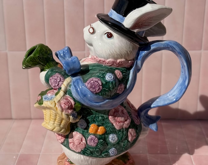 Large 1991 Fitz & Floyd Bloomers White Rabbit Pitcher found by Willabird Designs Vintage Finds. Vintage Bunny