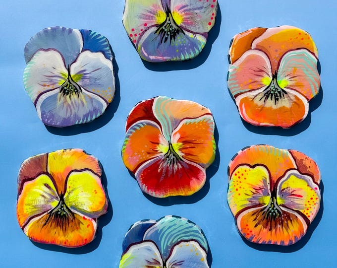Handpainted Wood Wall Art – Pansies by Amber Petersen for Willabird Designs