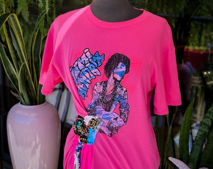 Jimmy Hendrix hot pink reworked tee found by Willabird Designs Vintage Finds