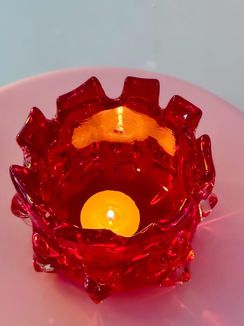 Vintage Red Lava Glass Candle Holder Vase found by Willabird Designs Vintage Finds image 3