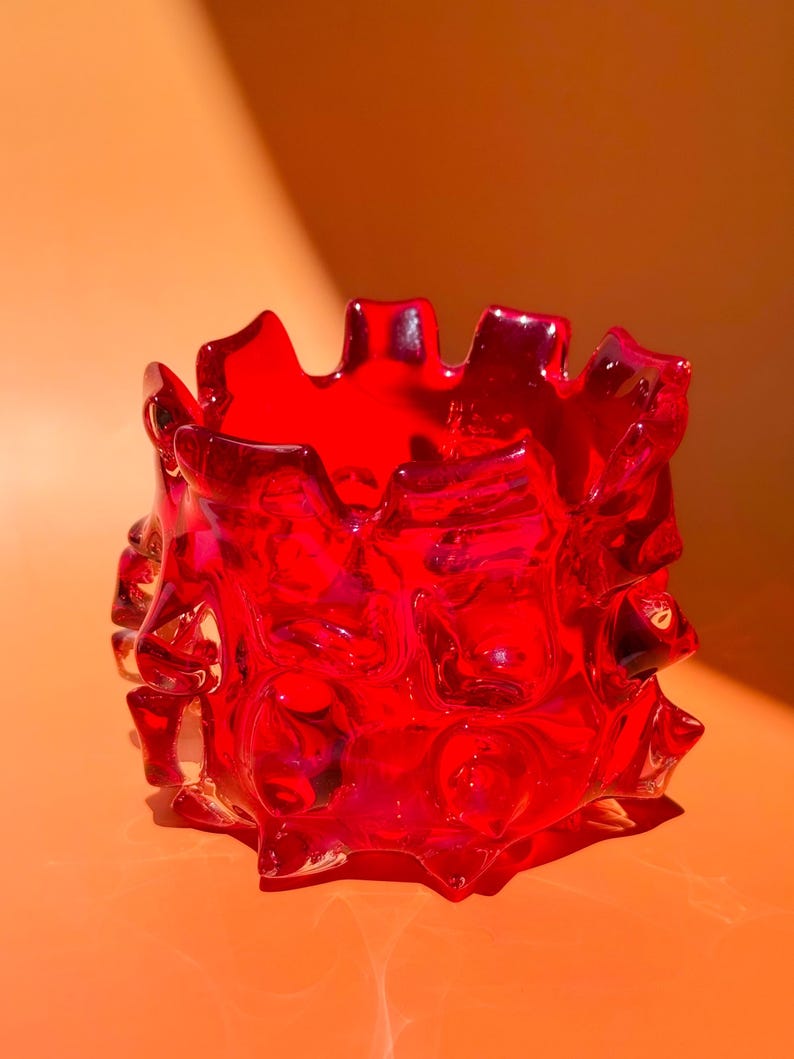 Vintage Red Lava Glass Candle Holder Vase found by Willabird Designs Vintage Finds image 5