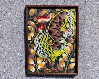 Vintage Jean Lurcat Rooster Needlepoint, 1960s French Folk Art (21x28 in)