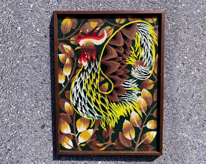 Giant 1960’s French Rooster Needlepoint by Artist Jean Lurcat found by Willabird Designs Vintage Finds