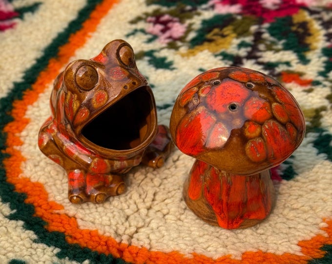 1970’s Arnel’s Scrubby Frog & Mushroom Shaker found by Willabird Designs Vintage Finds