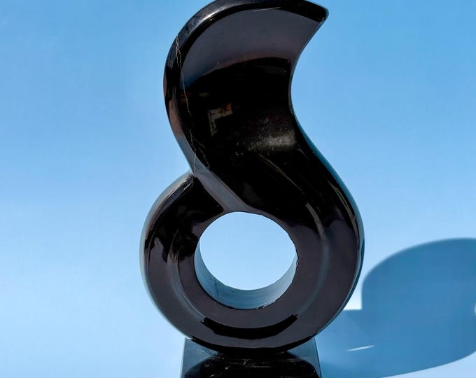 Vintage Leonardo Nierman Black Marble Abstract Flame Sculpture, 1980s Modernist Art