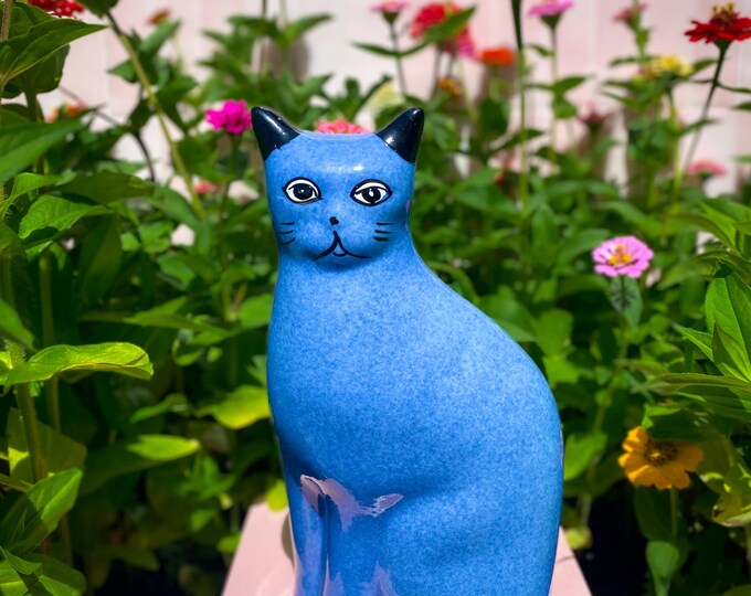 Large Blue Vintage Calico China Cat found by Willabird Designs Vintage Finds