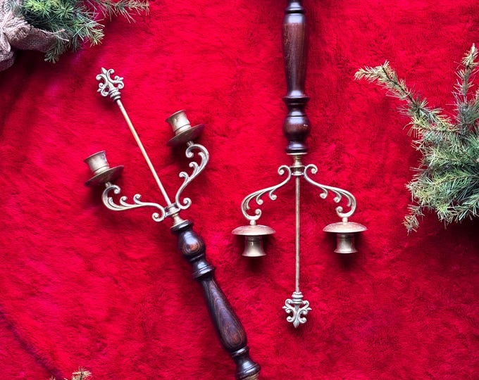 Vintage Manor Brass & Wood Candelabras found by Willabird Designs Vintage Finds