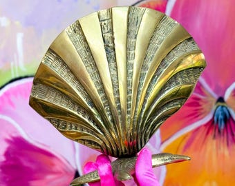 Large Vintage Brass Shell Vase with a Starfish Base found by Willabird Designs Vintage Finds