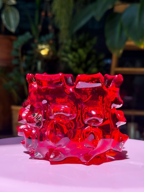 Vintage Red Lava Glass Candle Holder Vase found by Willabird Designs Vintage Finds
