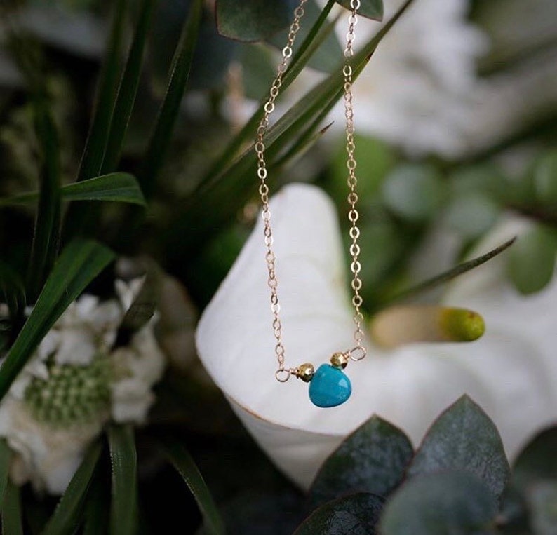 14k gold chain Turquoise and Pyrite Necklace