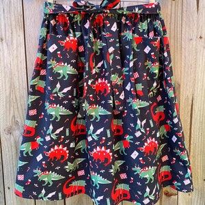 Dinosaurier-Weihnachtsrock für Damen, Rex-Weihnachtsoutfit, kein traditioneller Weihnachtsrock, T-Rex-Weihnachtsrock, schwarzer Weihnachtsrock