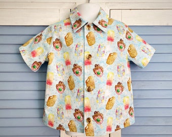 Australian classics ice cream size 4 shirt, cool kid button up shirt, ice cream theme party shirt, summer collared shirt for a boy