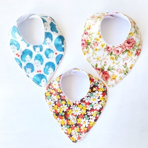 Choose your fabric Bandana bibs, floral dribble bibs, new born baby present, baby girl present, cool toddler accessories