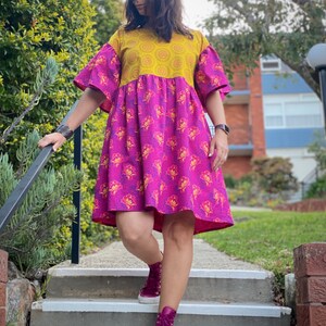 Bold coloured South African dress, dopamine dressing, bright pink ruffle sleeve dress, African print dress, one of a kind dress image 3