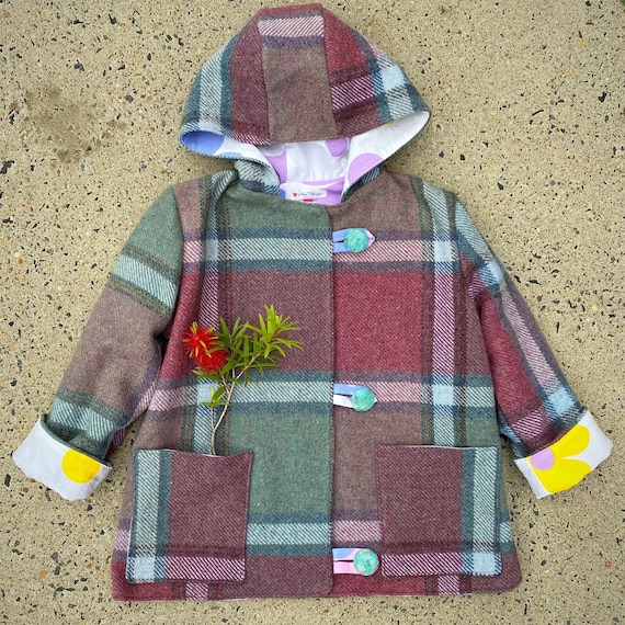 Kids Size 4 Repurposed Wool Blanket Jacket Upcycled Kids Hoodie Wine Plaid Wool Blanket Coat Woollen Hoodie Etsy UK