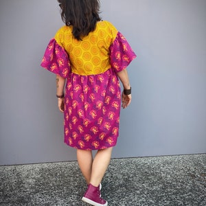 Bold coloured South African dress, dopamine dressing, bright pink ruffle sleeve dress, African print dress, one of a kind dress image 5