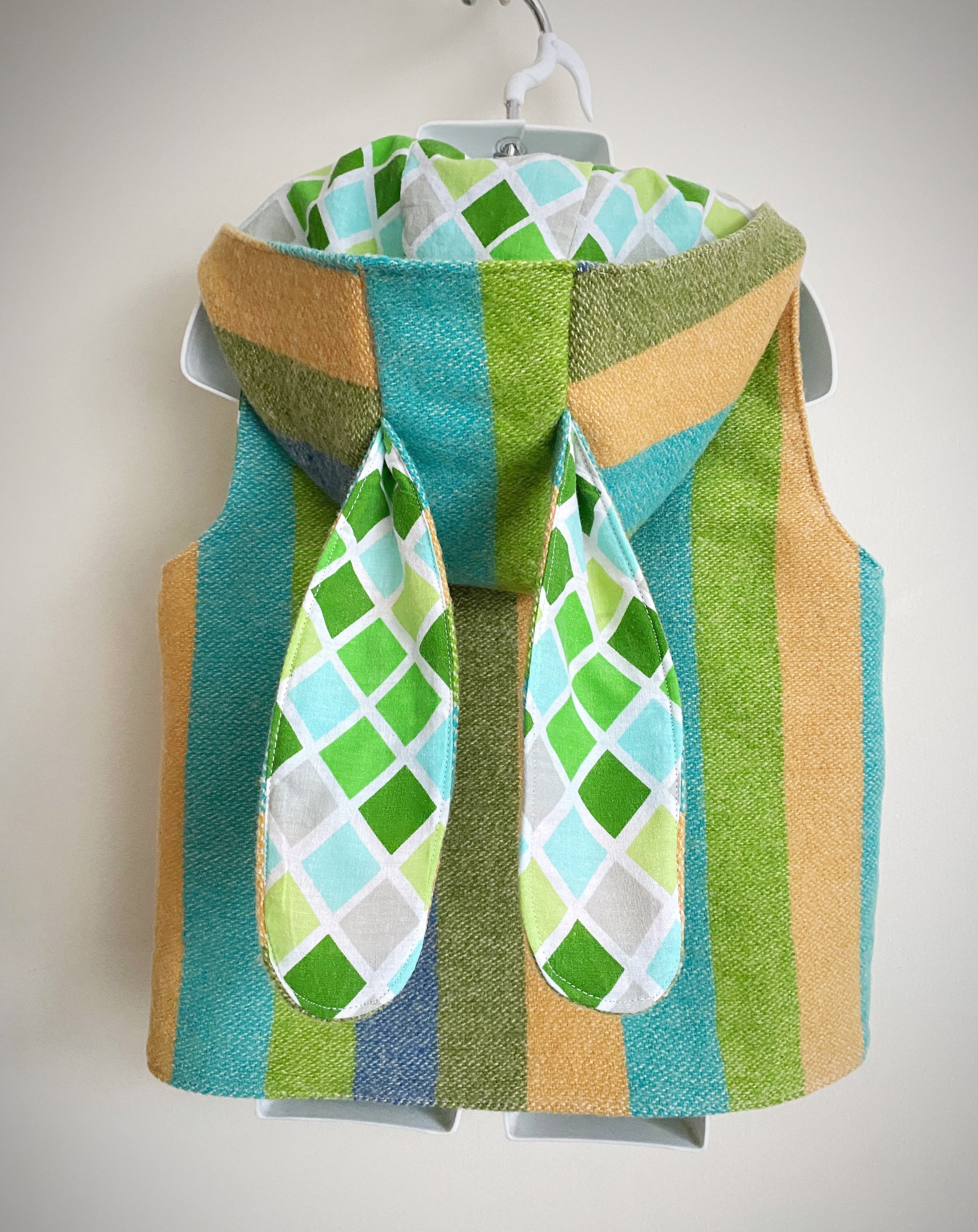 Size 2 Repurposed Wool Blanket Vest, Bunny Ear Waistcoat, Bunny Ear