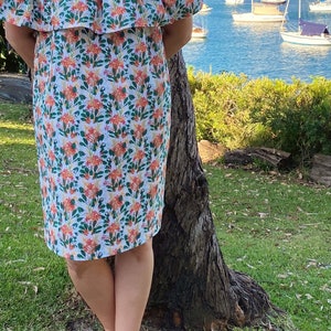 Off the shoulder cockatoo dress, australian flowers dress, ruffle top off the shoulder dress, Australian bird dress image 3