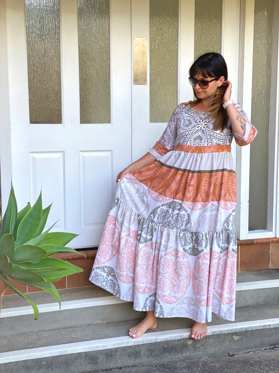 knee length dresses for ladies Floral Rose Print Cotton Maxi Dress – House of Lacuna main image 0