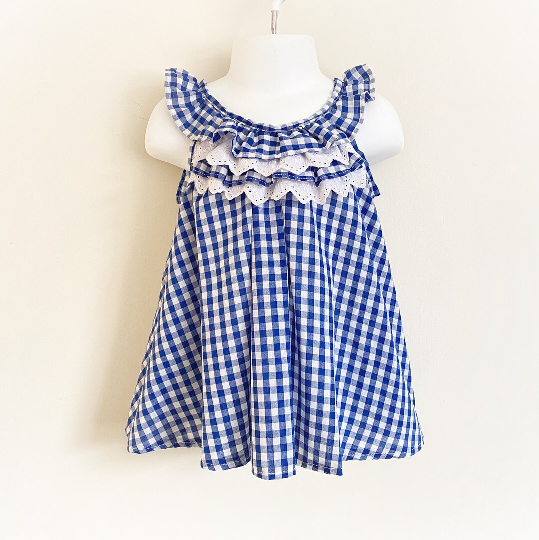 Blue and White Gingham Dress Size 18/24 Months Blue Girl Etsy UK
