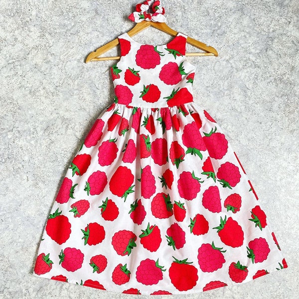 Scandinavian vintage party dress for a girl, upcycled Finnish design dress, repurposed cotton raspberry dress, size 7/8 retro berry dress