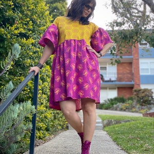 Bold coloured South African dress, dopamine dressing, bright pink ruffle sleeve dress, African print dress, one of a kind dress image 2