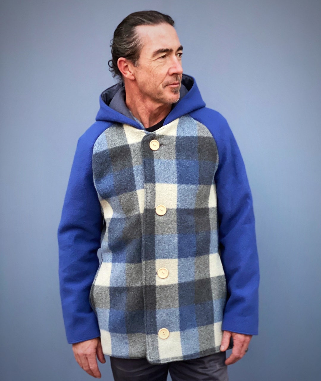 Mens Size M Upcycled Wool Blanket Jacket, Wool Duffel Coat for Men