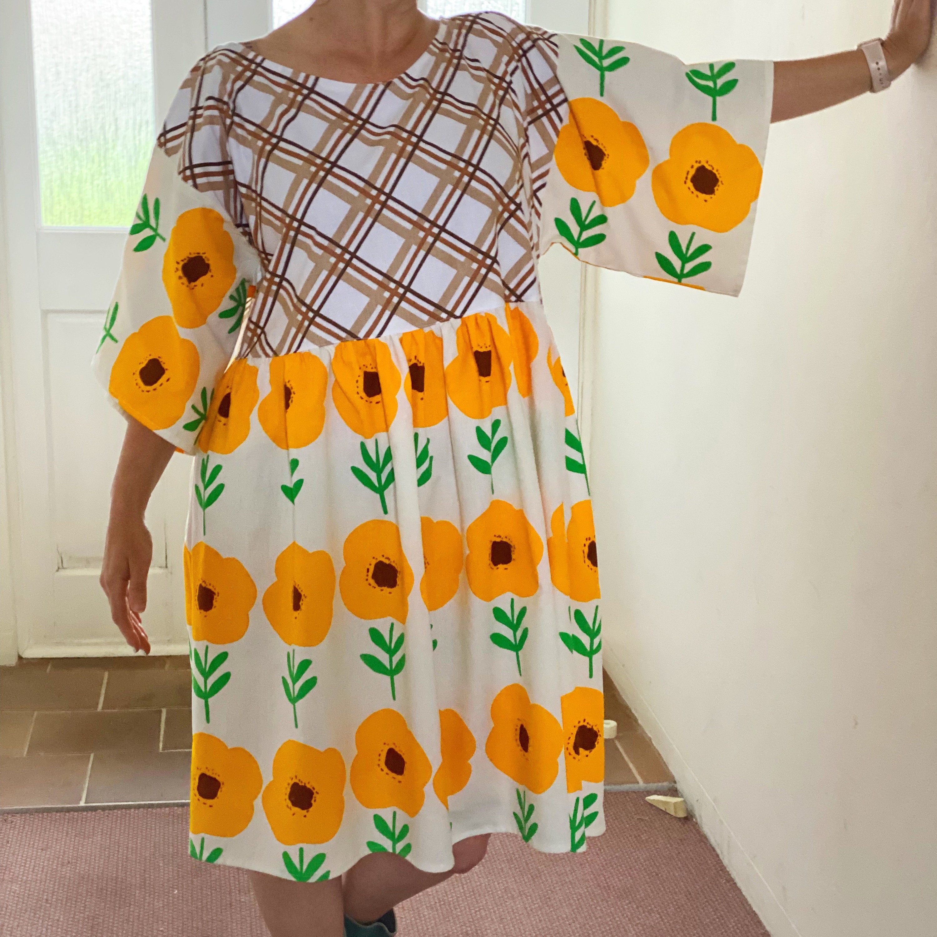 Ladies Repurposed Scandi Dress, Upcycled Vintage Dress, Bold Floral ...