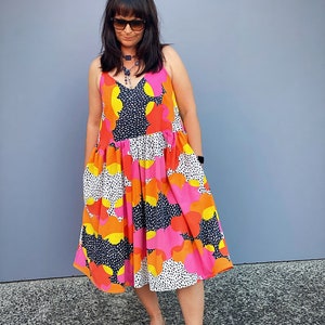EU40,  AU12 or US8 dopamine dress, bright coloured ladies summer dress, strong coloured repurposed summer dress, upcycled clothing